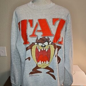 Vintage 1992 Looney Tunes Taz Gray‎ Sweatshirt Velva Sheen Tag Adult Large